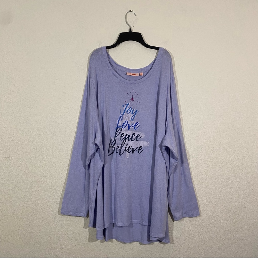 EVRI sz:4X Christmas Tunic Top Light Purple Long Sleeve Lightweight Knit